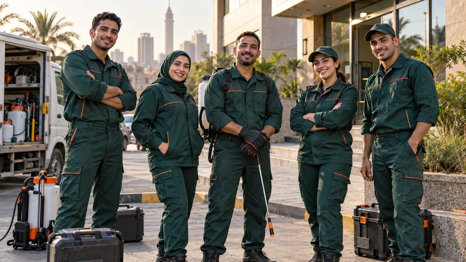 صورة توضيحية لمجموعة من فنيي مكافحة الحشرات